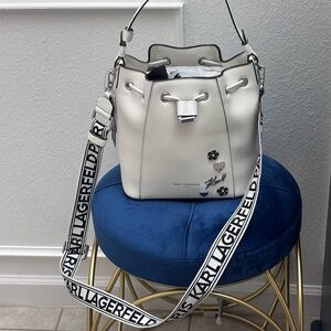 Karl Lagerfeld White Shoulder Bag with Black Accents